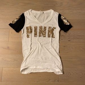 Gold and white PINK T Shirt